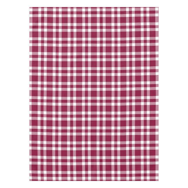 Burgundy White Plaid Pattern Tablecloth (Front)