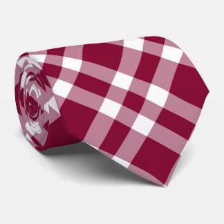 Burgundy White Plaid Pattern Tie