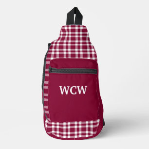 Burgundy White Plaid Personalize Pattern Sling Bag