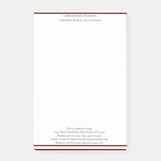 Burgundy White Professional Business Personalized Post-it Notes (Front)