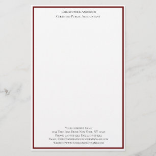 Burgundy White Professional Business Personalized Stationery