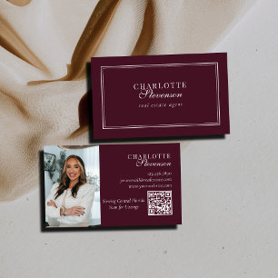 Burgundy & White Professional Luxury Photo QR Code Business Card