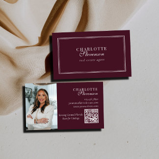 Burgundy & White Professional Luxury Photo QR Code Business Card