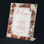 Burgundy White Rose 80th Birthday Welcome Pedestal Sign<br><div class="desc">Elegant burgundy and white roses create a dramatic floral frame for this watercolor birthday welcome sign. Traditional calligraphy creates a beautiful mood,  fitting for this special event. Perfect for a fall celebration.</div>