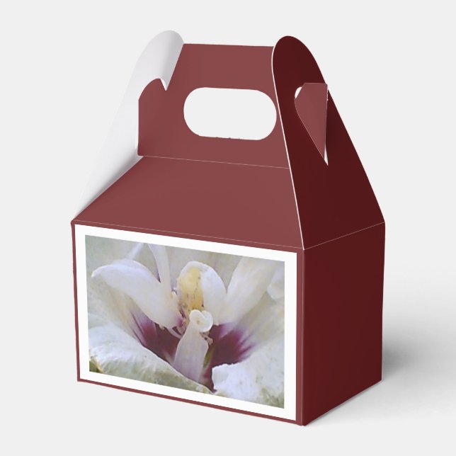 Burgundy White Rose Gift Favor Box (Front Side)