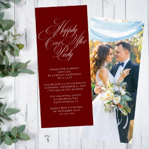 Burgundy White Script Happily Ever After Party Invitation