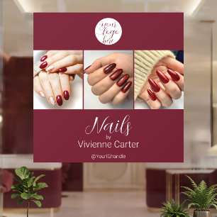 Burgundy White Script Logo Photo Nail Salon Window Cling