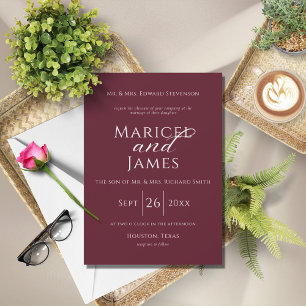 Burgundy & White Simple Modern Wedding Invitation