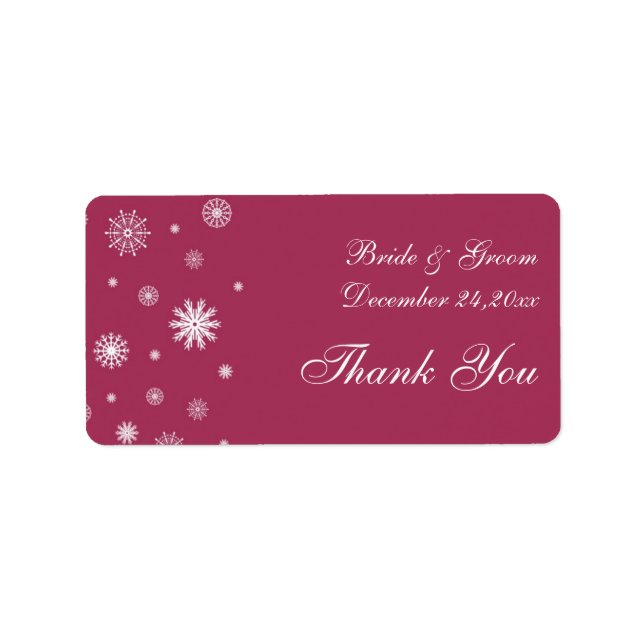 Burgundy White Snowflakes Winter Wedding Labels (Front)