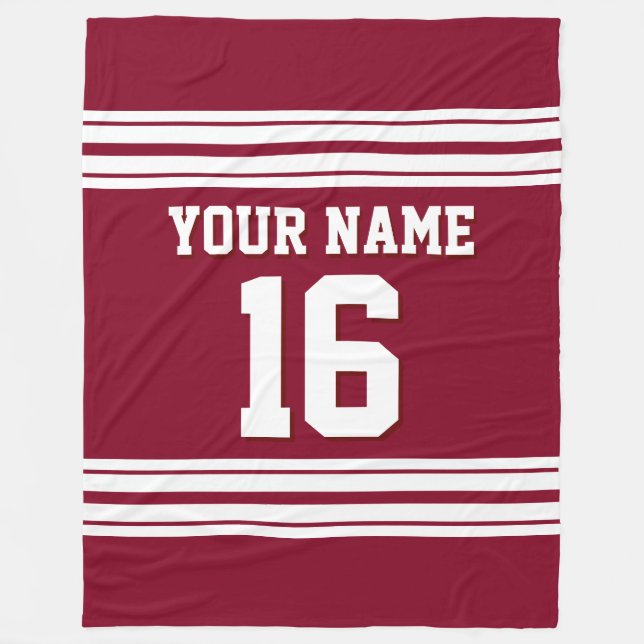 Burgundy White Sports Jersey Fleece Blanket (Front)