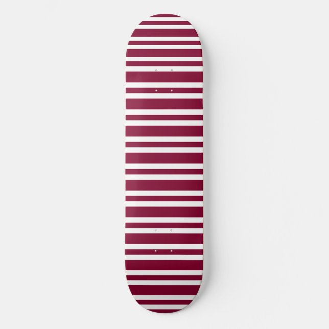 Burgundy White Stripes Seamless Pattern Skateboard (Front)