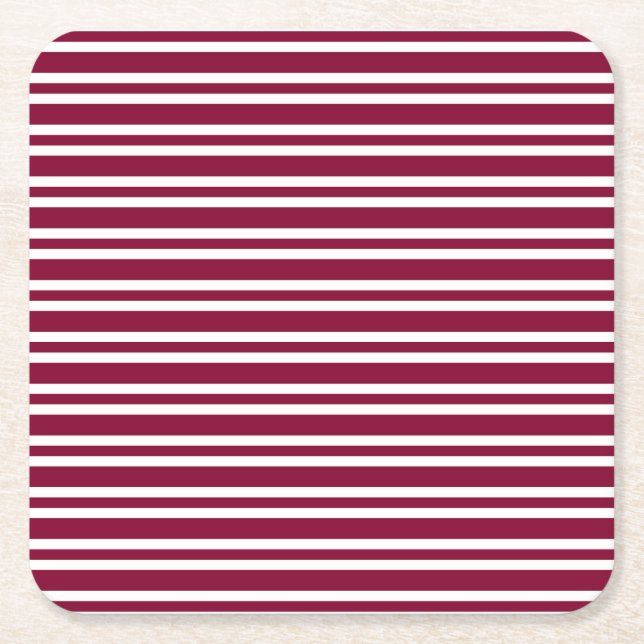 Burgundy White Stripes Seamless Pattern Square Paper Coaster (Front)