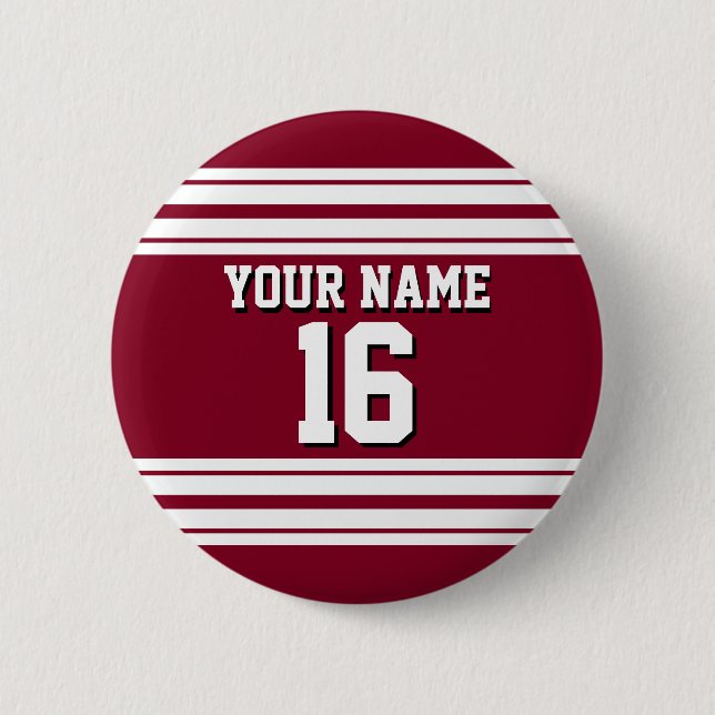Burgundy White Team Jersey Custom Number Name 2 Inch Round Button (Front)