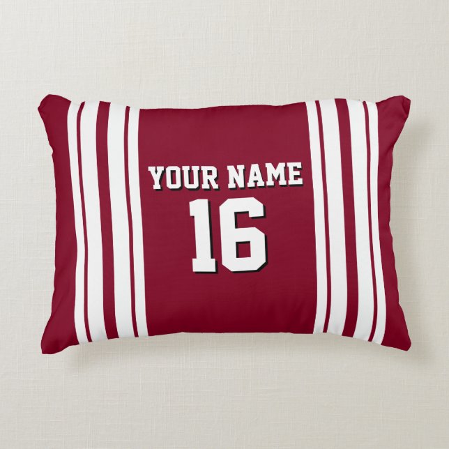 Burgundy White Team Jersey Custom Number Name Accent Pillow (Front)
