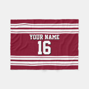 Burgundy White Team Jersey Custom Number Name Fleece Blanket