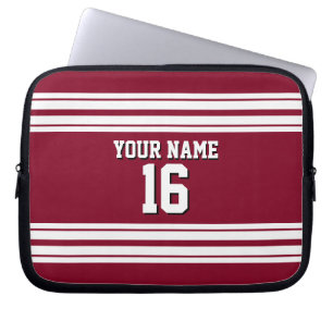 Burgundy White Team Jersey Custom Number Name Laptop Sleeve