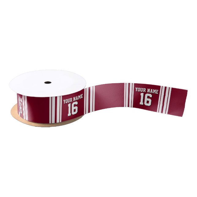 Burgundy White Team Jersey Custom Number Name Satin Ribbon (Spool)