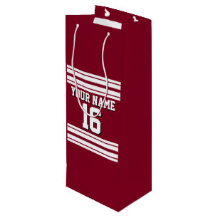 Burgundy White Team Jersey Custom Number Name Wine Gift Bag
