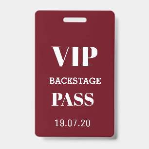 Burgundy & White VIP Backstage All Access Pass Badge