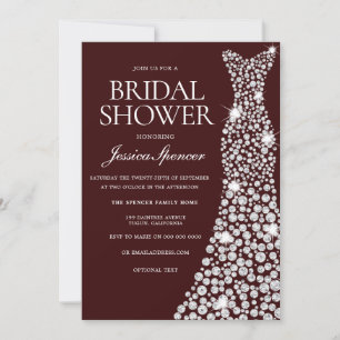 Burgundy White Wedding Dress Bridal Shower Invite