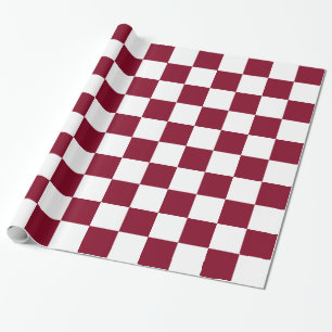 Burgundy White XL Chequered Board Pattern Wrapping Paper