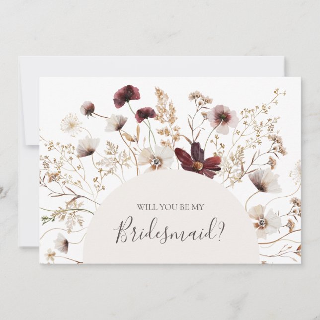 Burgundy Wildflower | Bridesmaid Proposal Card (Front)