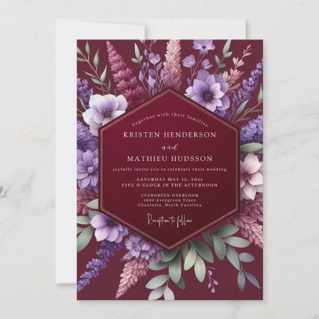 Burgundy Wildflower Romance Wedding Invitation (Front)