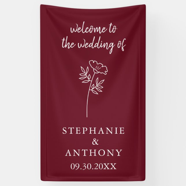 Burgundy Wildflower Wedding   Banner (Vertical)