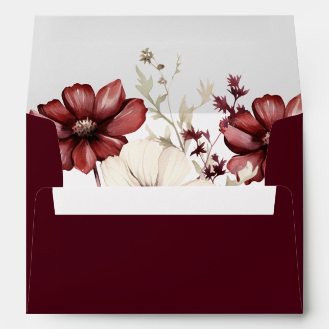 Burgundy Wildflower Wedding Return Address Envelope (Back (Bottom))
