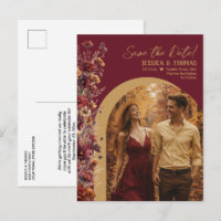 Burgundy Wildflowers Photo Wedding Save the Date