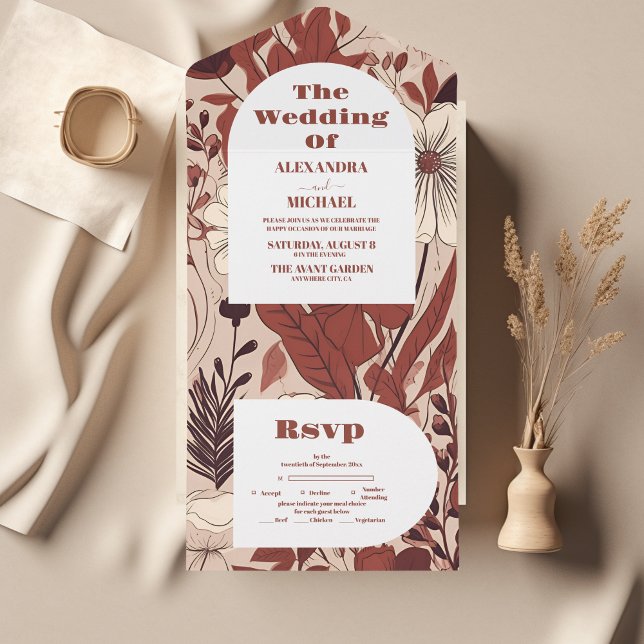  Burgundy Wildflowers Wedding All In One Invitation (Creator Uploaded)