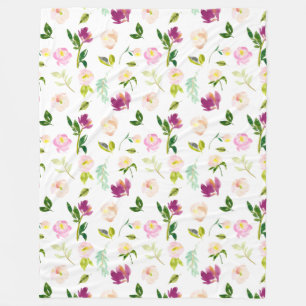 Burgundy Wine and Pink Watercolor Floral Fleece Blanket
