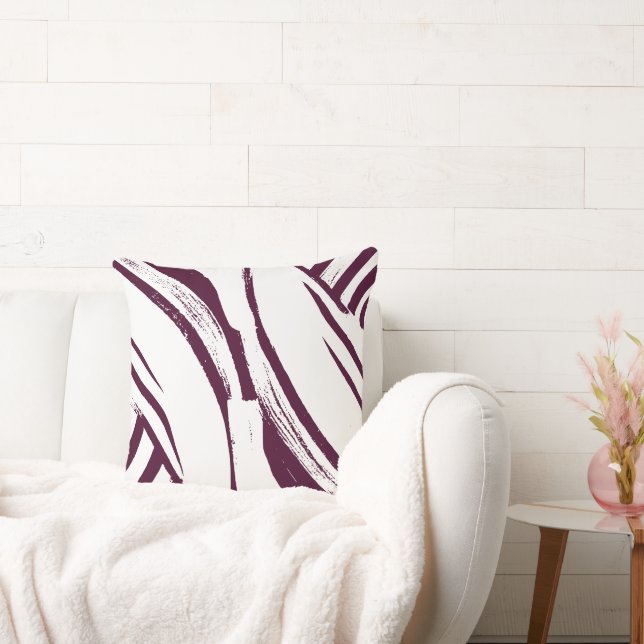 Burgundy Wine and White Curvy Stripes Boho Throw Pillow (Couch)