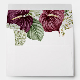 Burgundy Wine Anthurium and Hydrangea Wedding Envelope