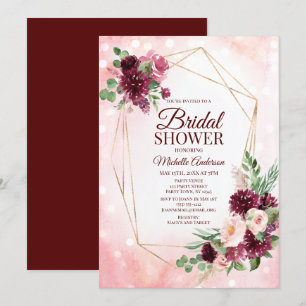 Burgundy Wine Boho Watercolor Floral Bridal Shower Invitation