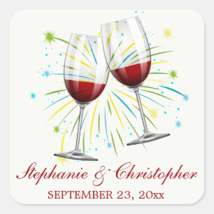 Burgundy Wine Champagne Glass Red Vineyard Wedding Square Sticker