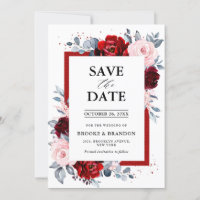 Burgundy Wine Dusty Blue Slate Save the Date