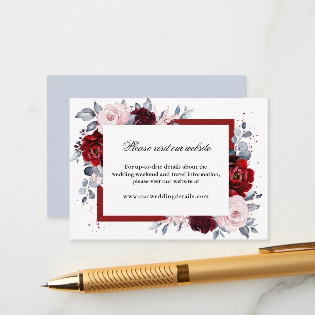 Burgundy Wine Dusty Blue Slate Wedding Reception Enclosure Card (Front/Back In Situ)