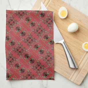 Burgundy Wine Floral Kitchen Towel