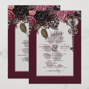 Burgundy Wine Floral Wedding Fall Winter INVITE