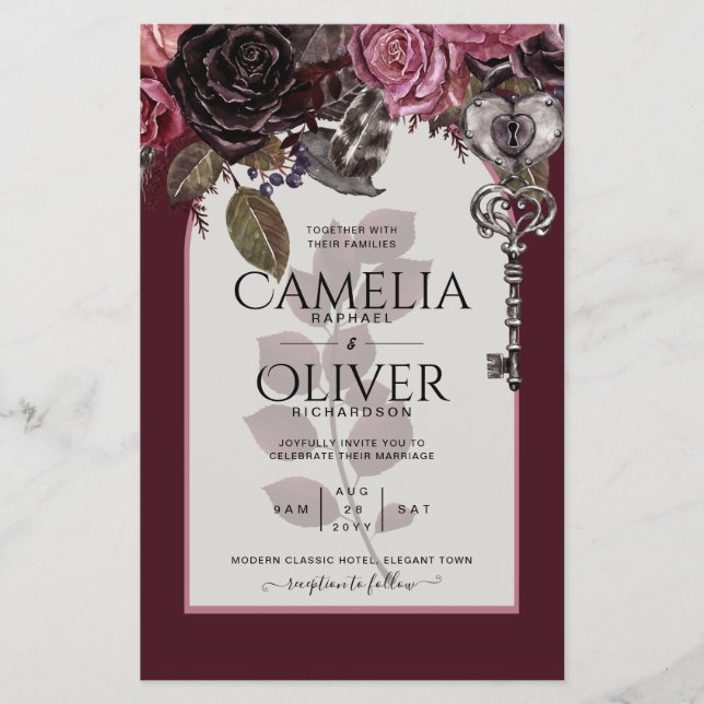 Burgundy Wine Floral Wedding Fall Winter INVITE Flyer (Front)