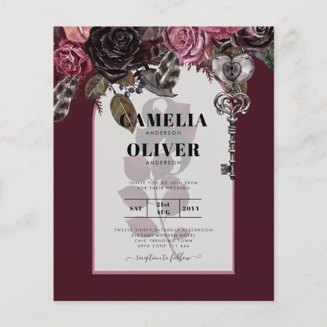 Burgundy Wine Floral Wedding Fall Winter INVITE Flyer (Front)