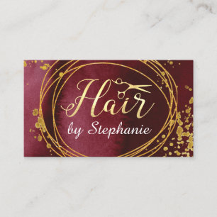 Burgundy Wine Gold Scissors Hairstylist Hair Salon Business Card