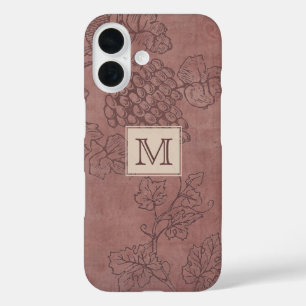 Burgundy Wine Grapevine Monogram iPhone 16 Case