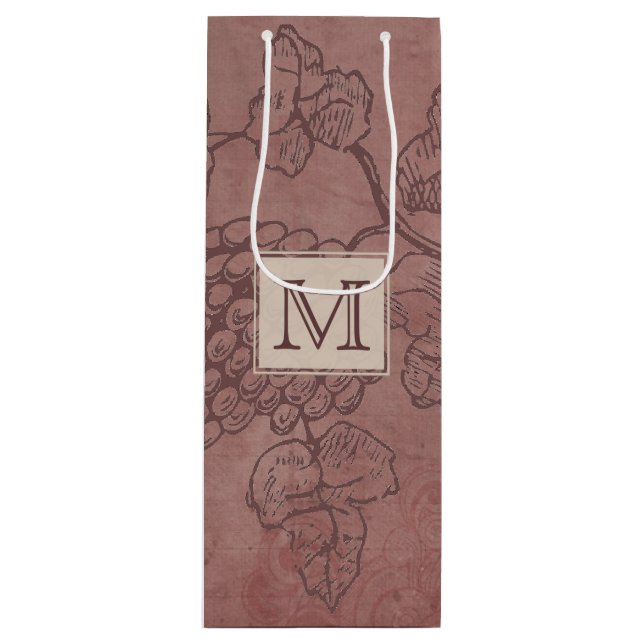 Burgundy Wine Grapevine Monogram Gift Bag (Front)