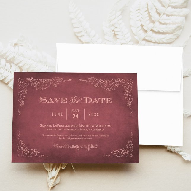 Burgundy Wine Grapevine Vineyard Wedding Save The Date (Creator Uploaded)