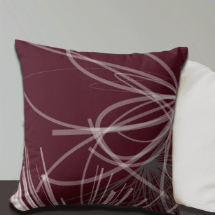 Burgundy Wine Grey Abstract Ribbon Design Throw Pillow