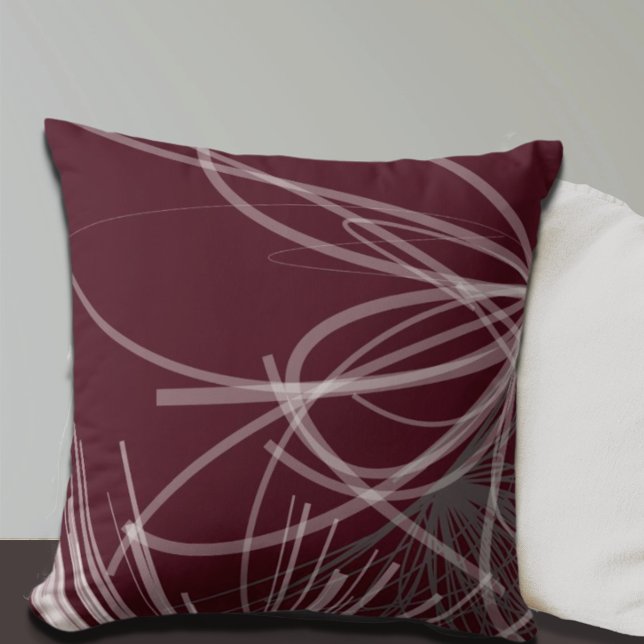 Burgundy Wine Grey Abstract Ribbon Design Throw Pillow (Creator Uploaded)