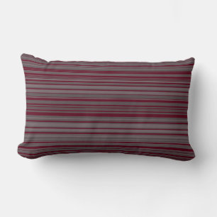 Burgundy Wine & Grey Simple Modern Striped Pattern Lumbar Pillow