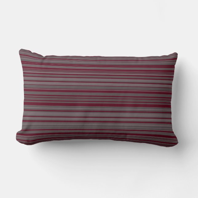 Burgundy Wine & Grey Simple Modern Striped Pattern Lumbar Pillow (Front)